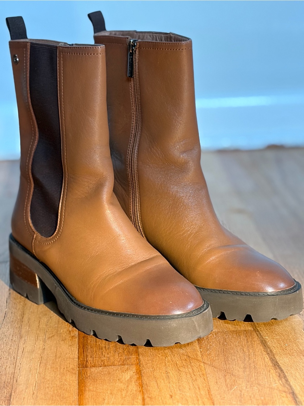 Carmela Tan Leather Mid-Calf Ankle Boots